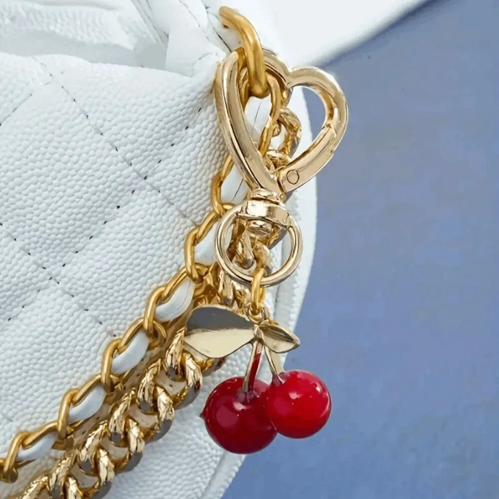 Cherry Red Gold Heart Keychain Bag Pendant Charm